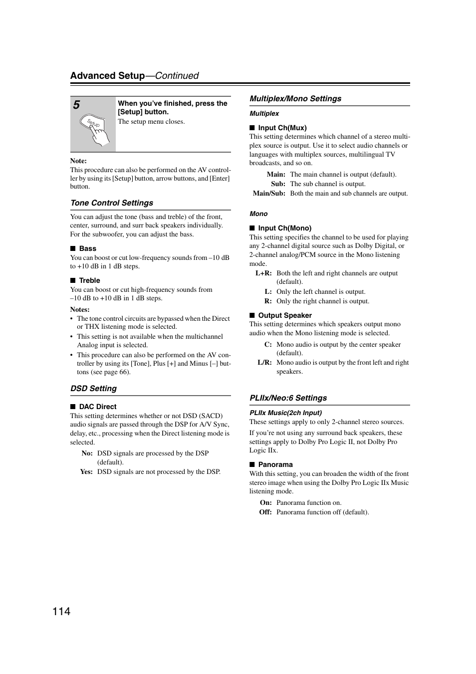 Advanced setup —continued | Integra DHC-9.9 User Manual | Page 114 / 148