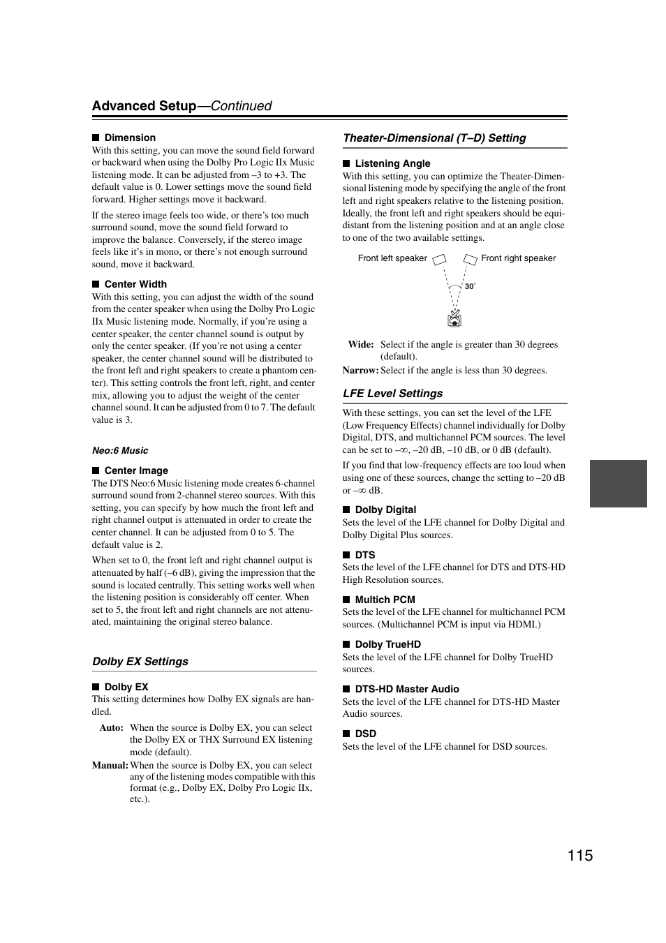 Advanced setup —continued | Integra DHC-9.9 User Manual | Page 115 / 148