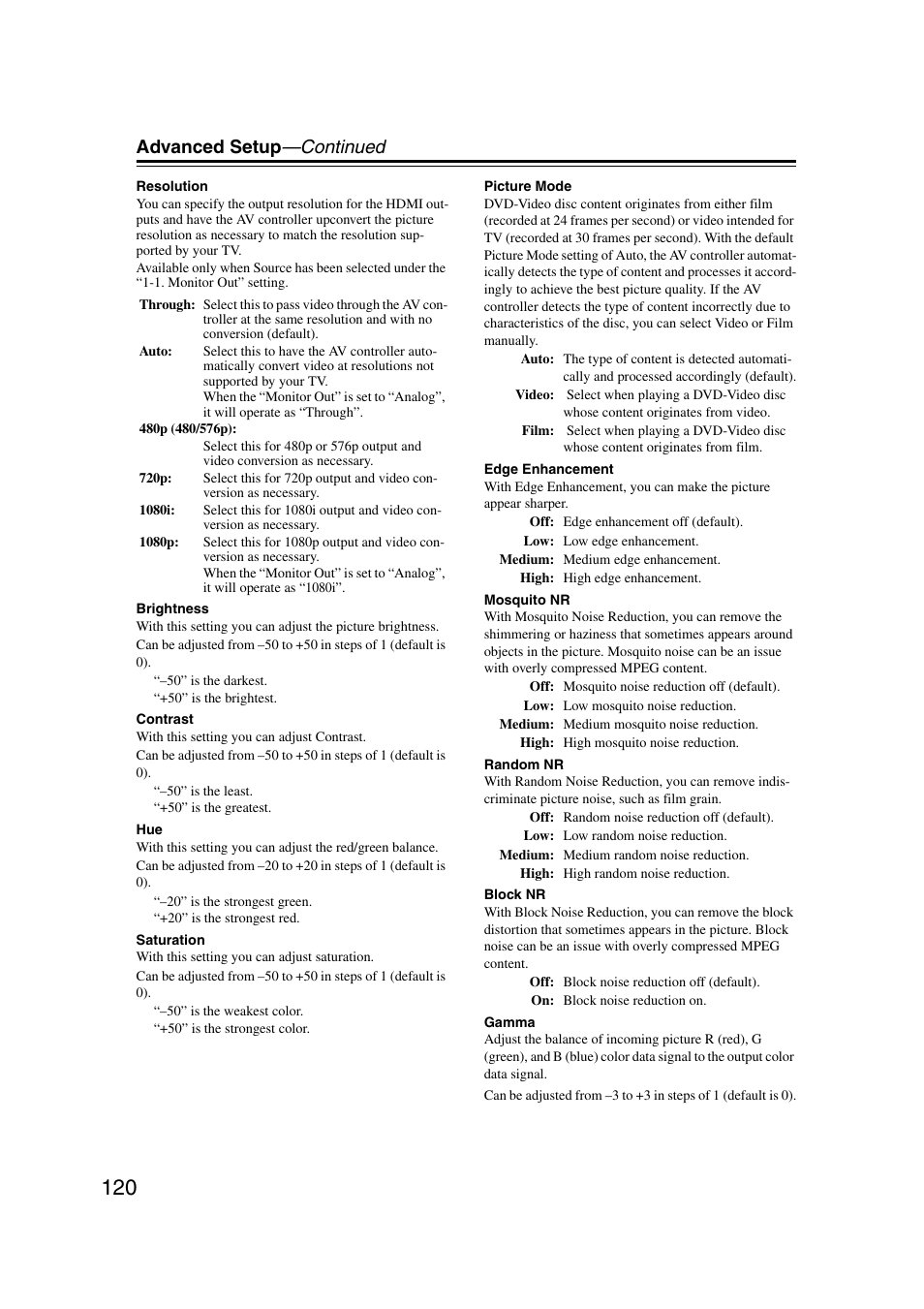 Advanced setup —continued | Integra DHC-9.9 User Manual | Page 120 / 148