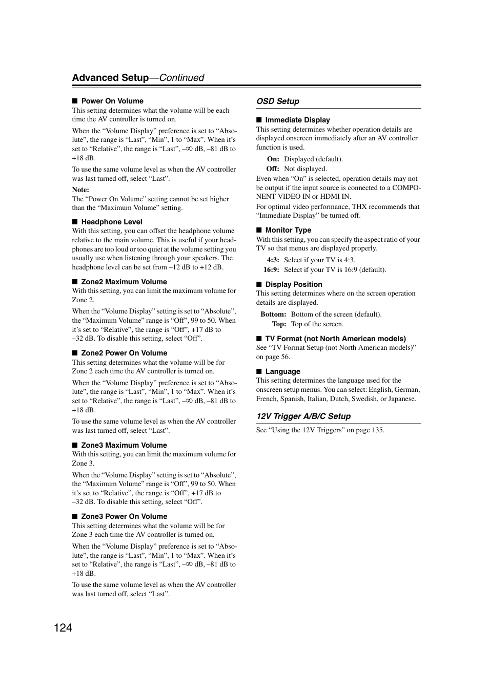 Advanced setup —continued | Integra DHC-9.9 User Manual | Page 124 / 148