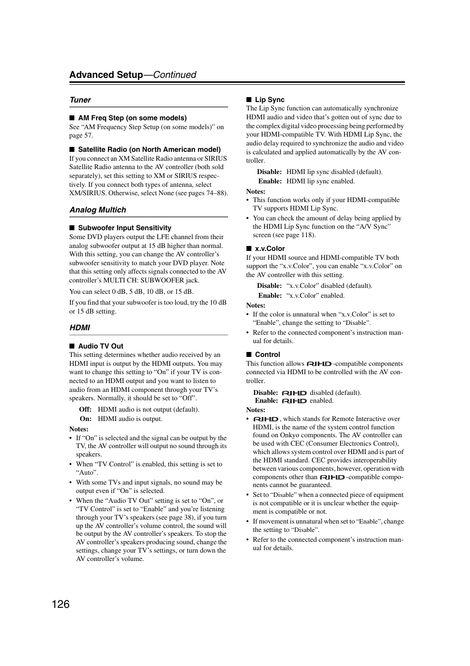 Advanced setup —continued | Integra DHC-9.9 User Manual | Page 126 / 148