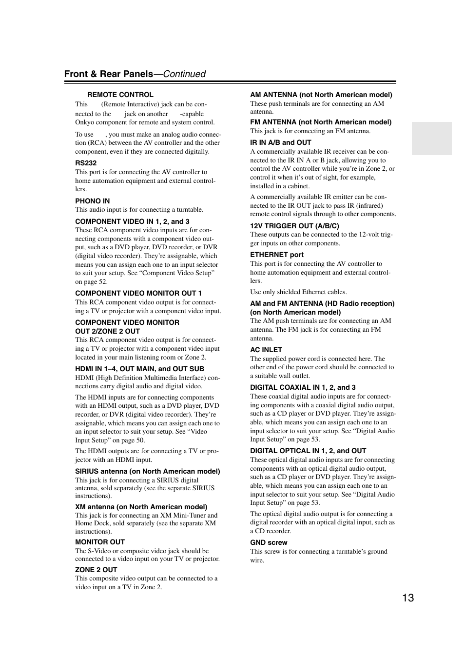 Front & rear panels —continued | Integra DHC-9.9 User Manual | Page 13 / 148