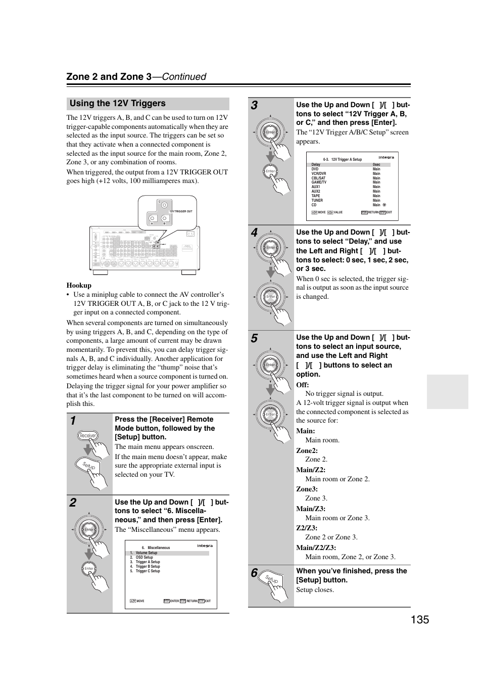 Using the 12v triggers, Zone 2 and zone 3 —continued | Integra DHC-9.9 User Manual | Page 135 / 148