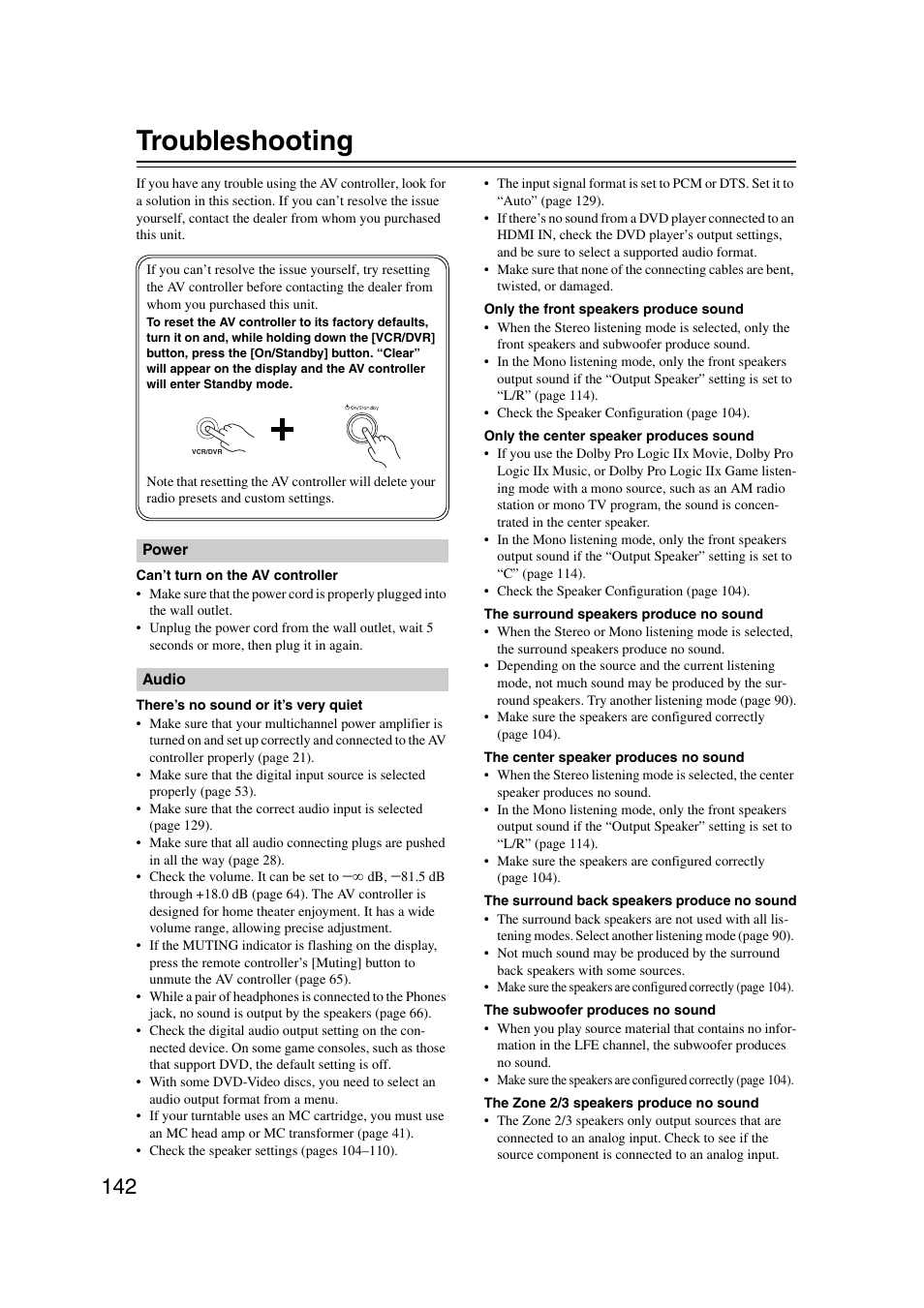 Troubleshooting | Integra DHC-9.9 User Manual | Page 142 / 148