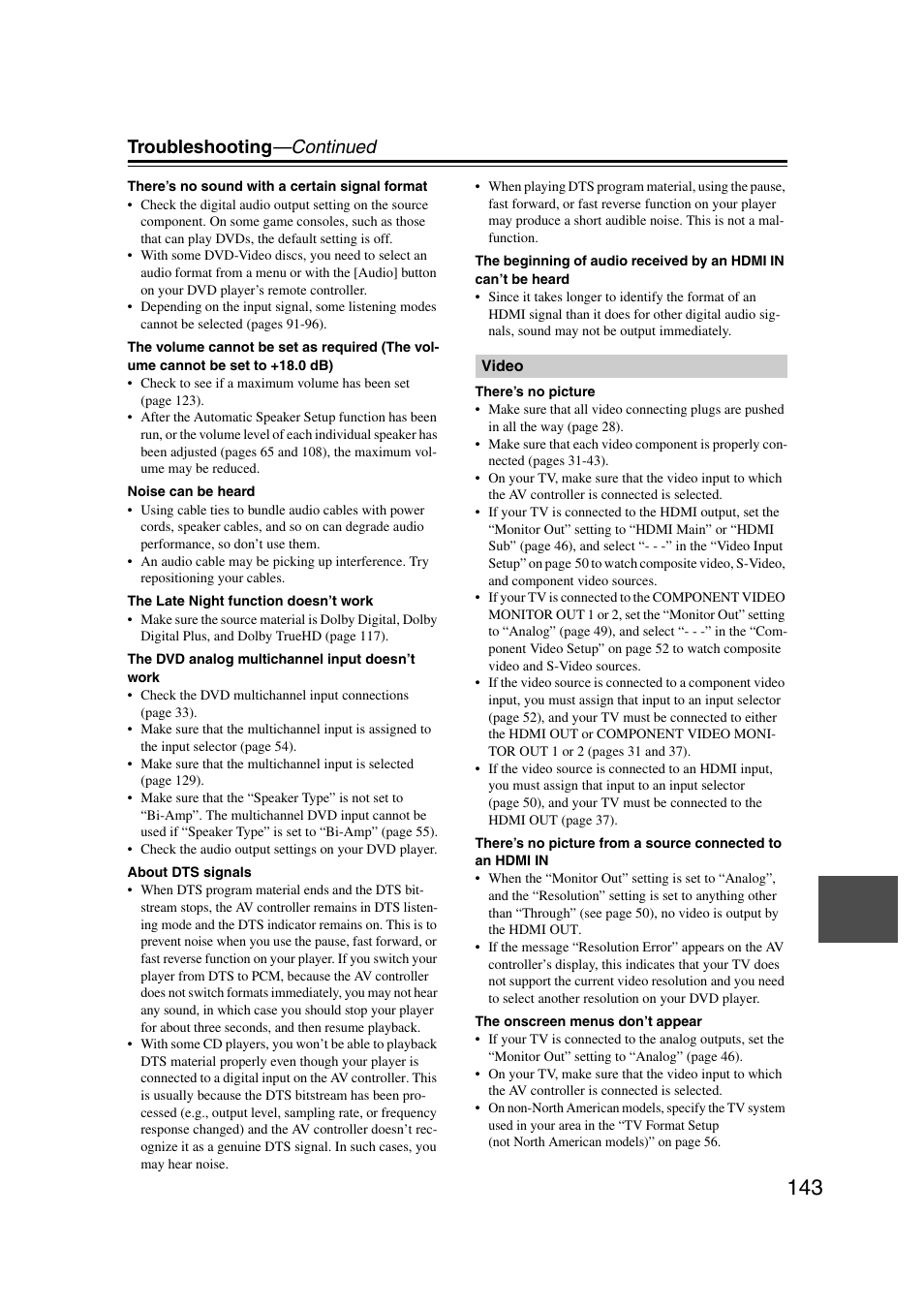 Troubleshooting —continued | Integra DHC-9.9 User Manual | Page 143 / 148
