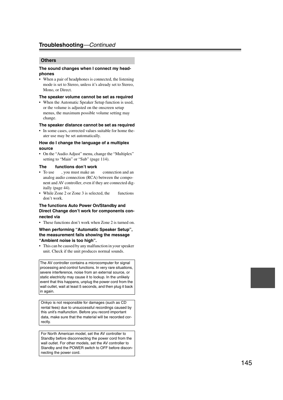 Troubleshooting —continued | Integra DHC-9.9 User Manual | Page 145 / 148