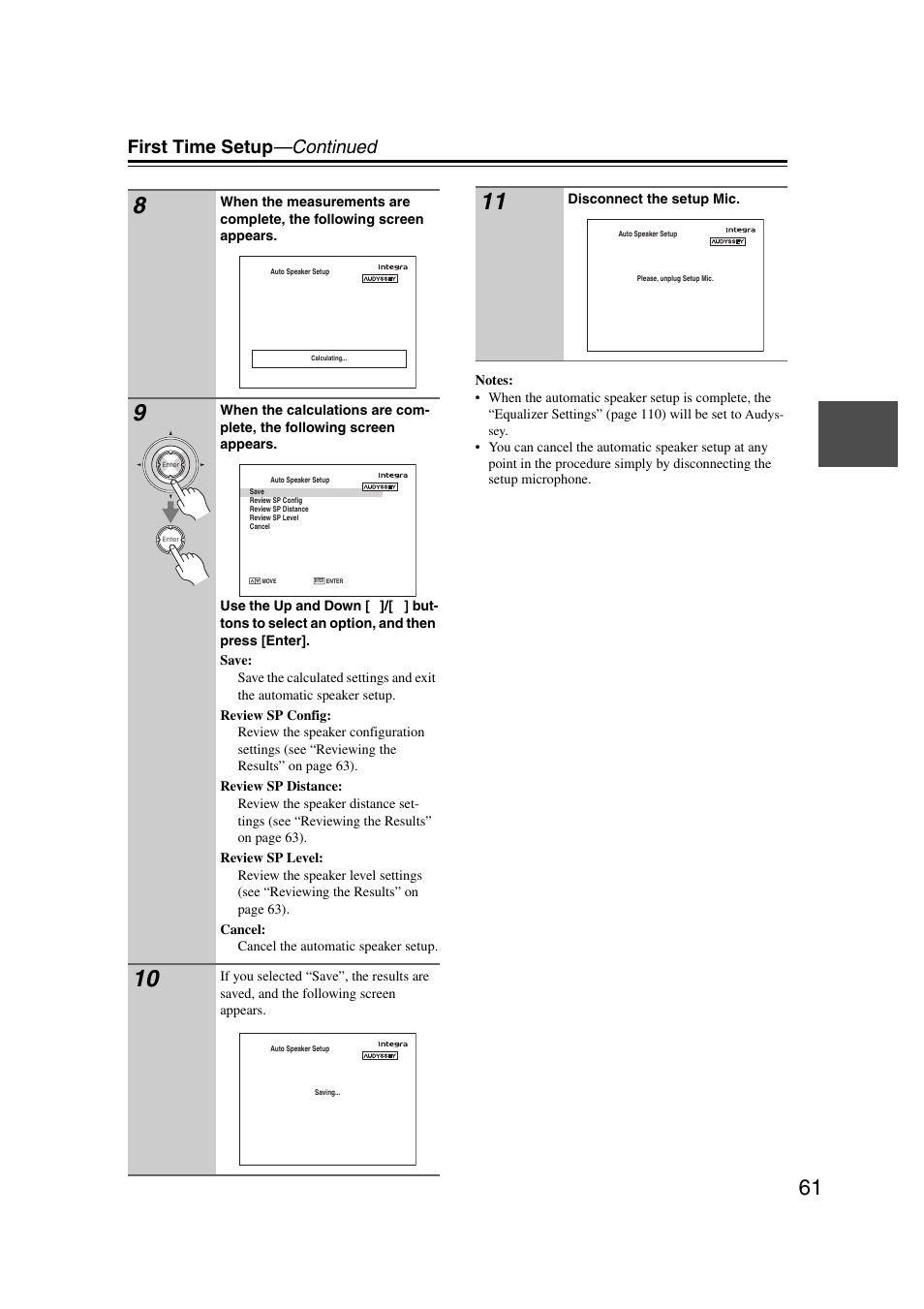 First time setup —continued | Integra DHC-9.9 User Manual | Page 61 / 148