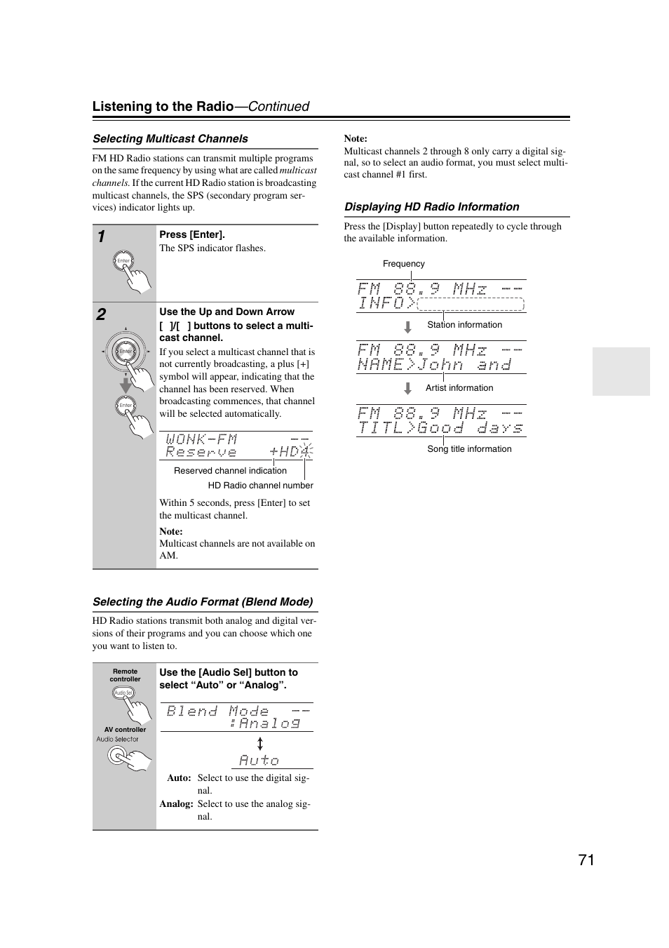 Listening to the radio —continued | Integra DHC-9.9 User Manual | Page 71 / 148