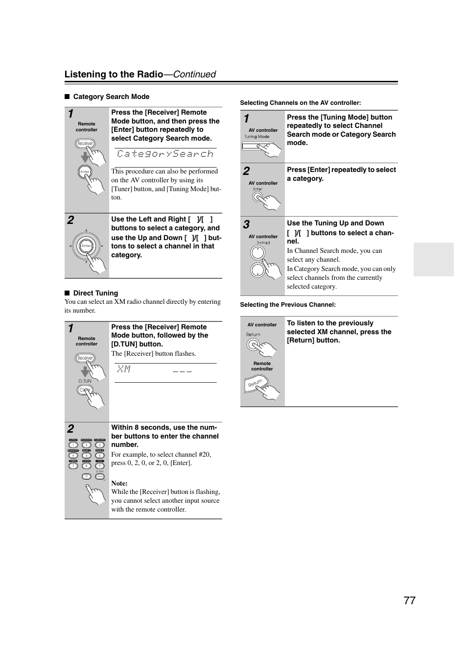 Listening to the radio —continued, Press [enter] repeatedly to select a category | Integra DHC-9.9 User Manual | Page 77 / 148