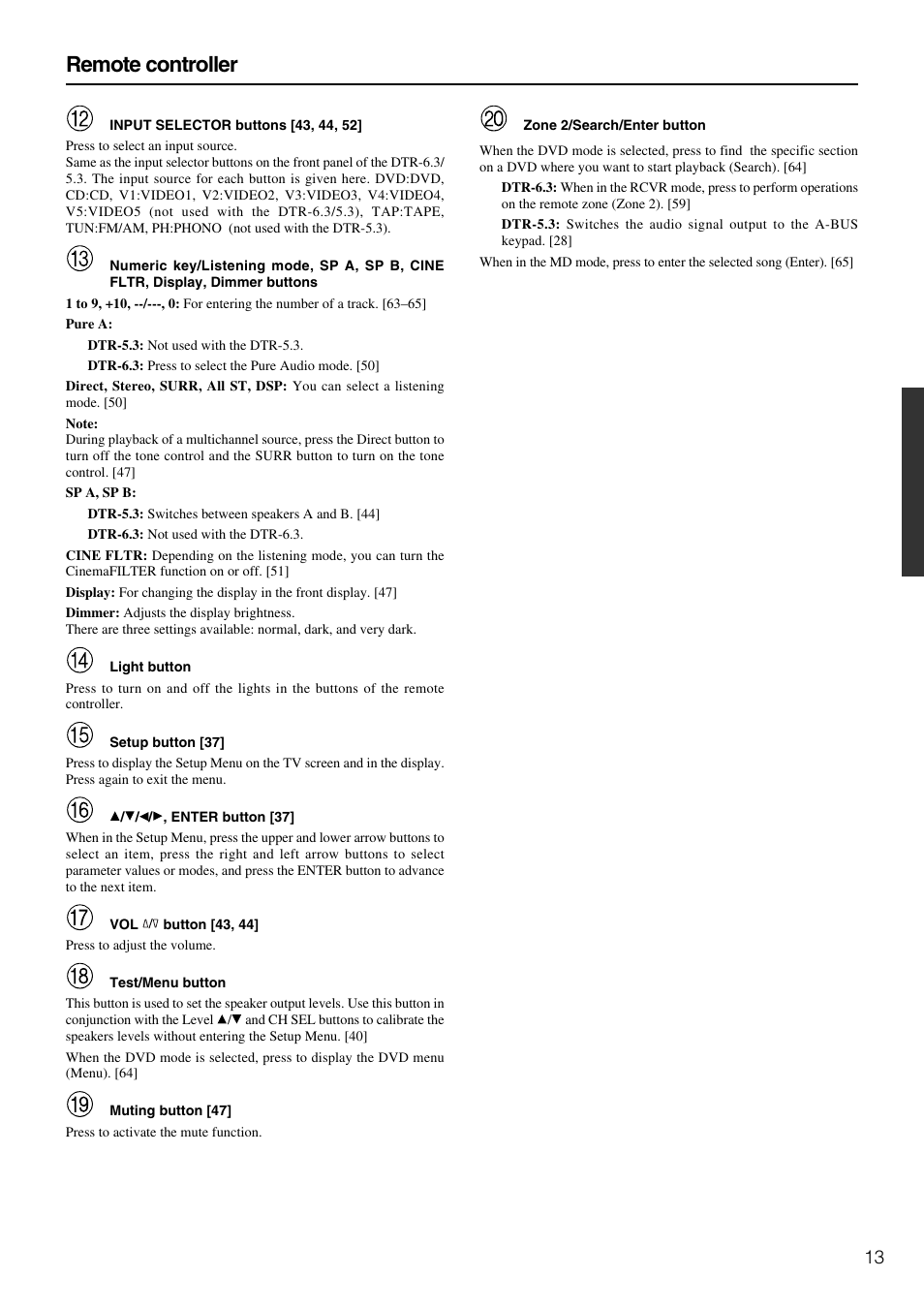 Remote controller | Integra DTR-5.3 User Manual | Page 13 / 80
