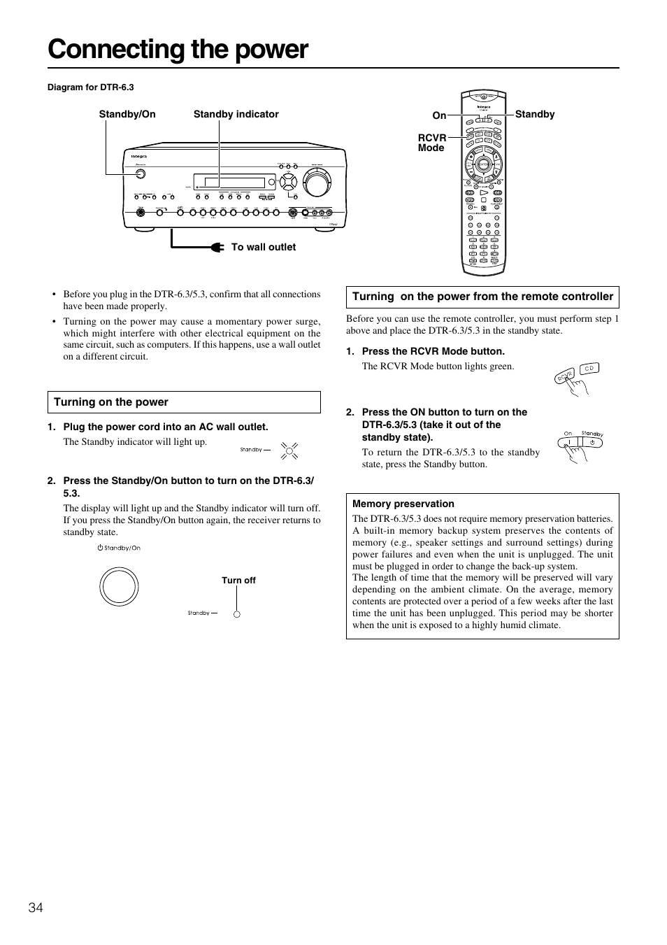 Connecting the power | Integra DTR-5.3 User Manual | Page 34 / 80