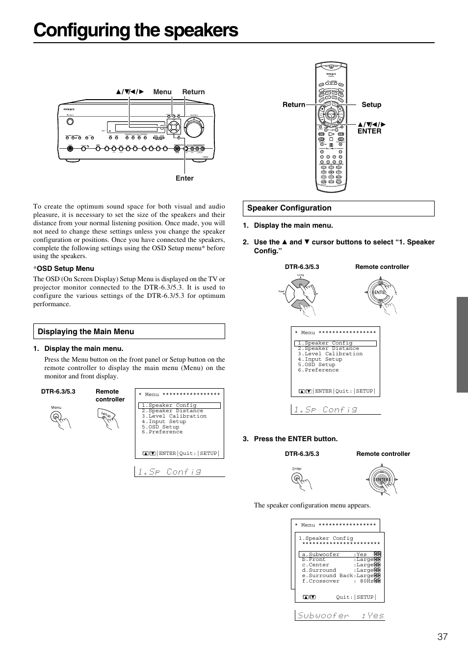 Configuring the speakers | Integra DTR-5.3 User Manual | Page 37 / 80