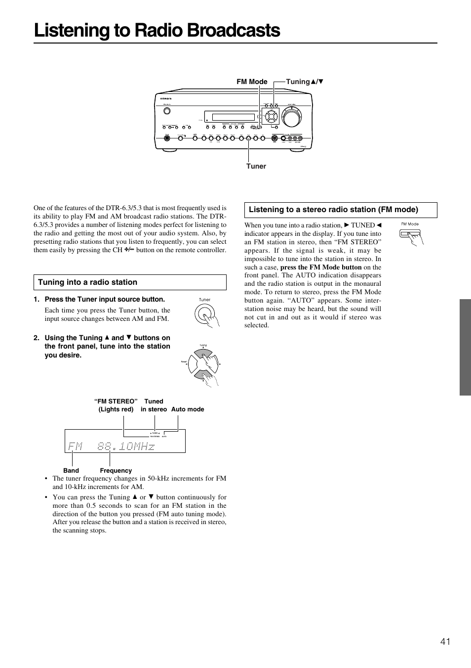 Listening to radio broadcasts | Integra DTR-5.3 User Manual | Page 41 / 80
