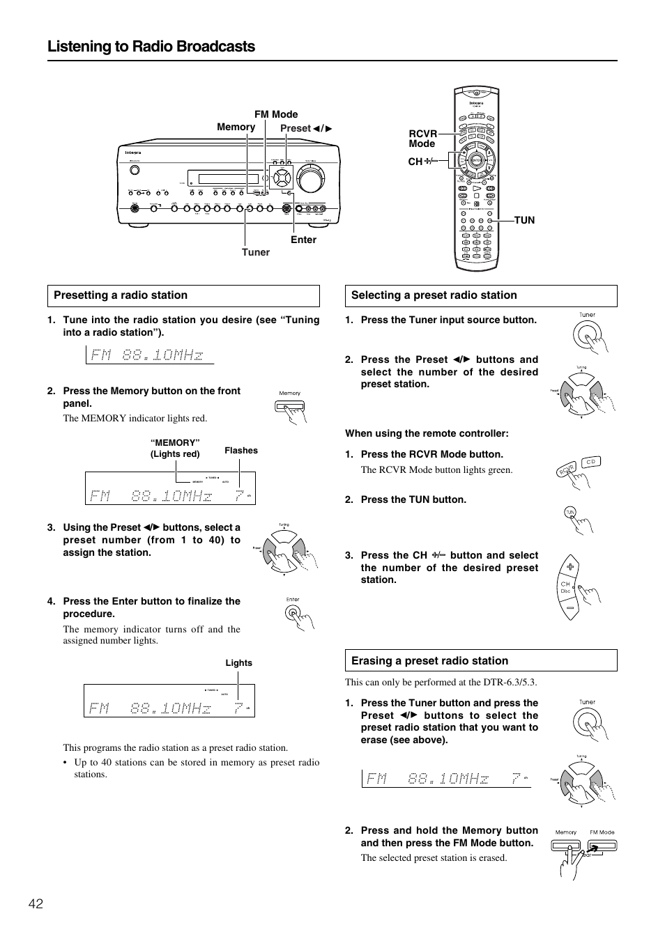 Listening to radio broadcasts | Integra DTR-5.3 User Manual | Page 42 / 80