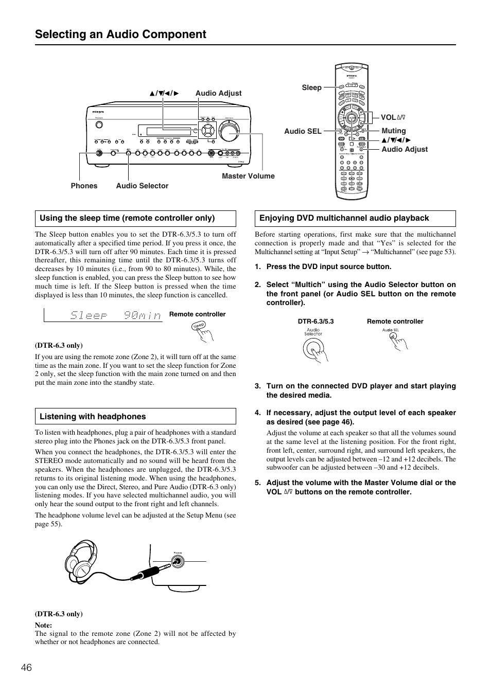 Selecting an audio component | Integra DTR-5.3 User Manual | Page 46 / 80