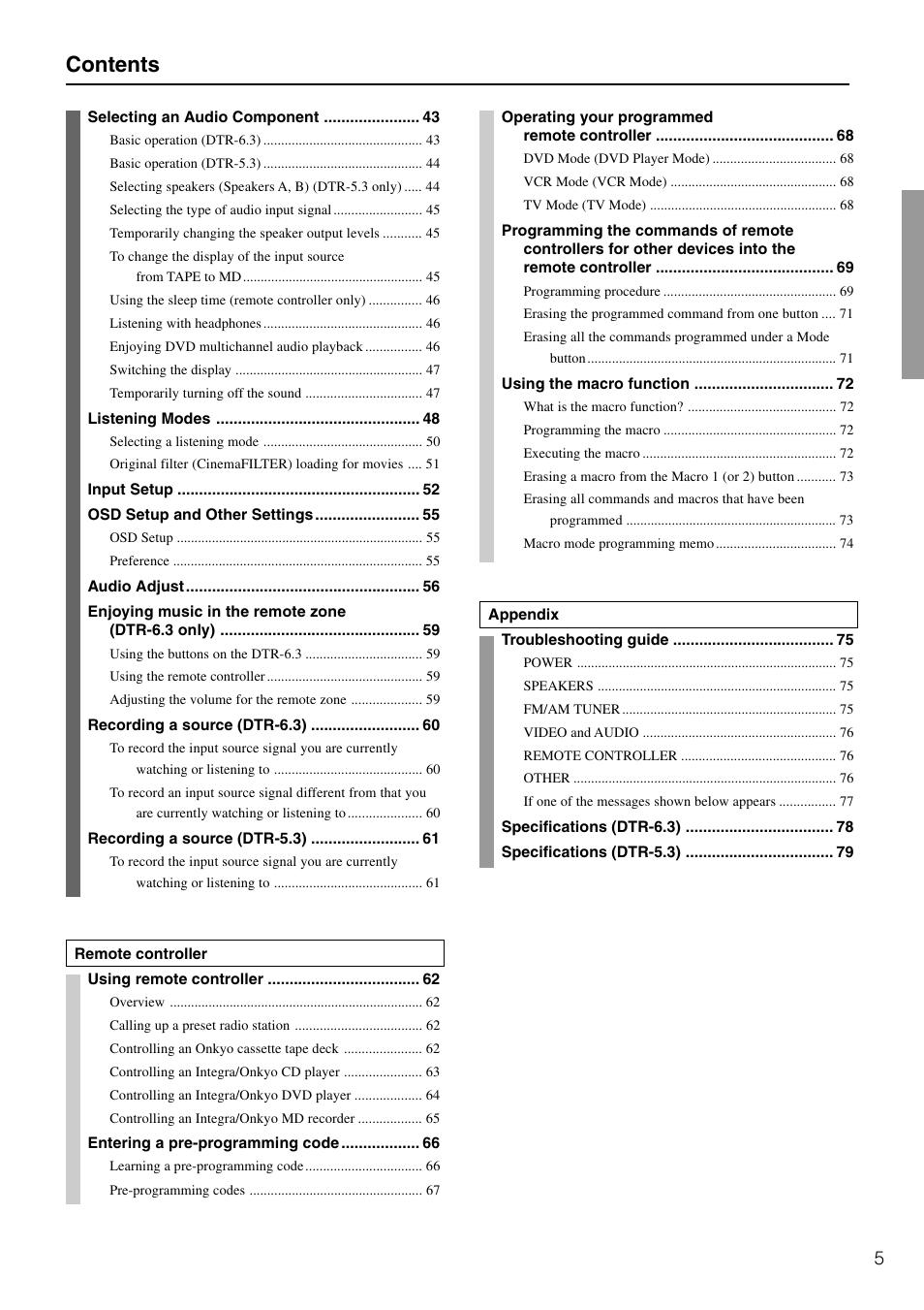Integra DTR-5.3 User Manual | Page 5 / 80