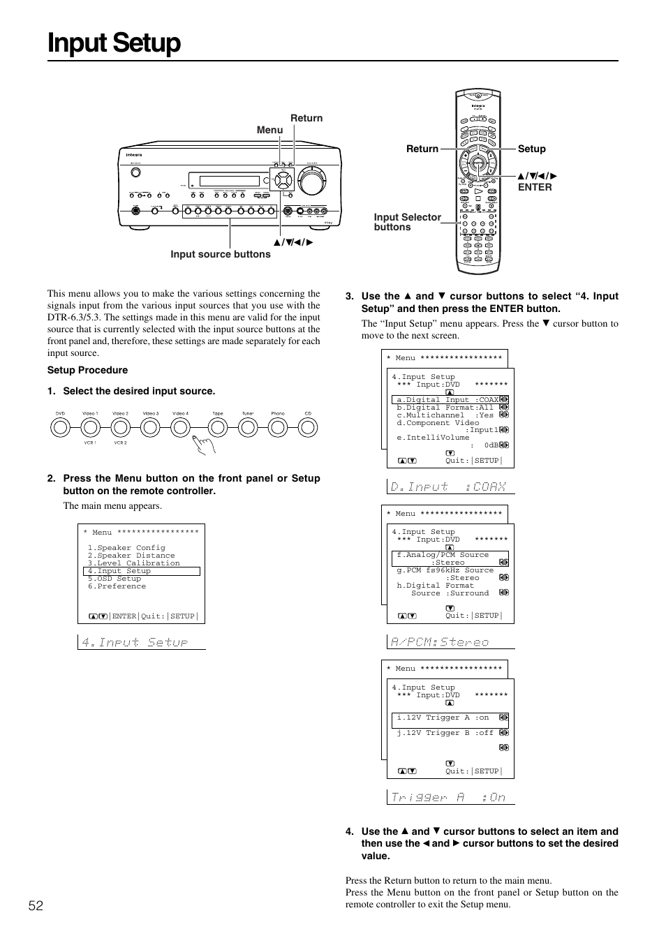 Input setup | Integra DTR-5.3 User Manual | Page 52 / 80