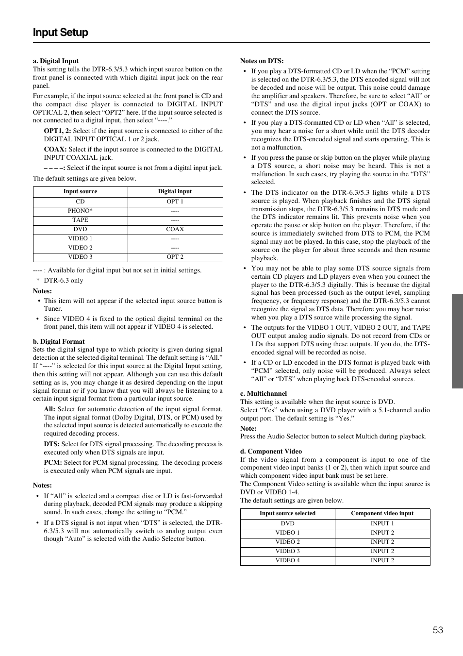 Input setup | Integra DTR-5.3 User Manual | Page 53 / 80