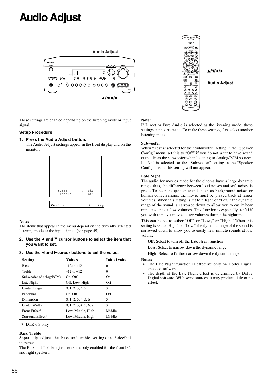 Audio adjust | Integra DTR-5.3 User Manual | Page 56 / 80