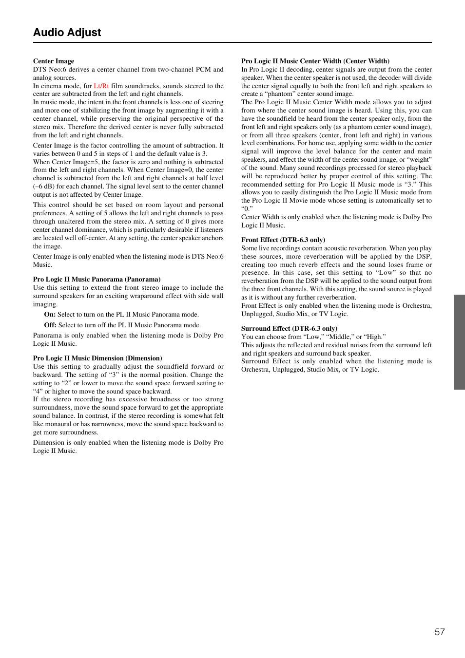 Audio adjust | Integra DTR-5.3 User Manual | Page 57 / 80