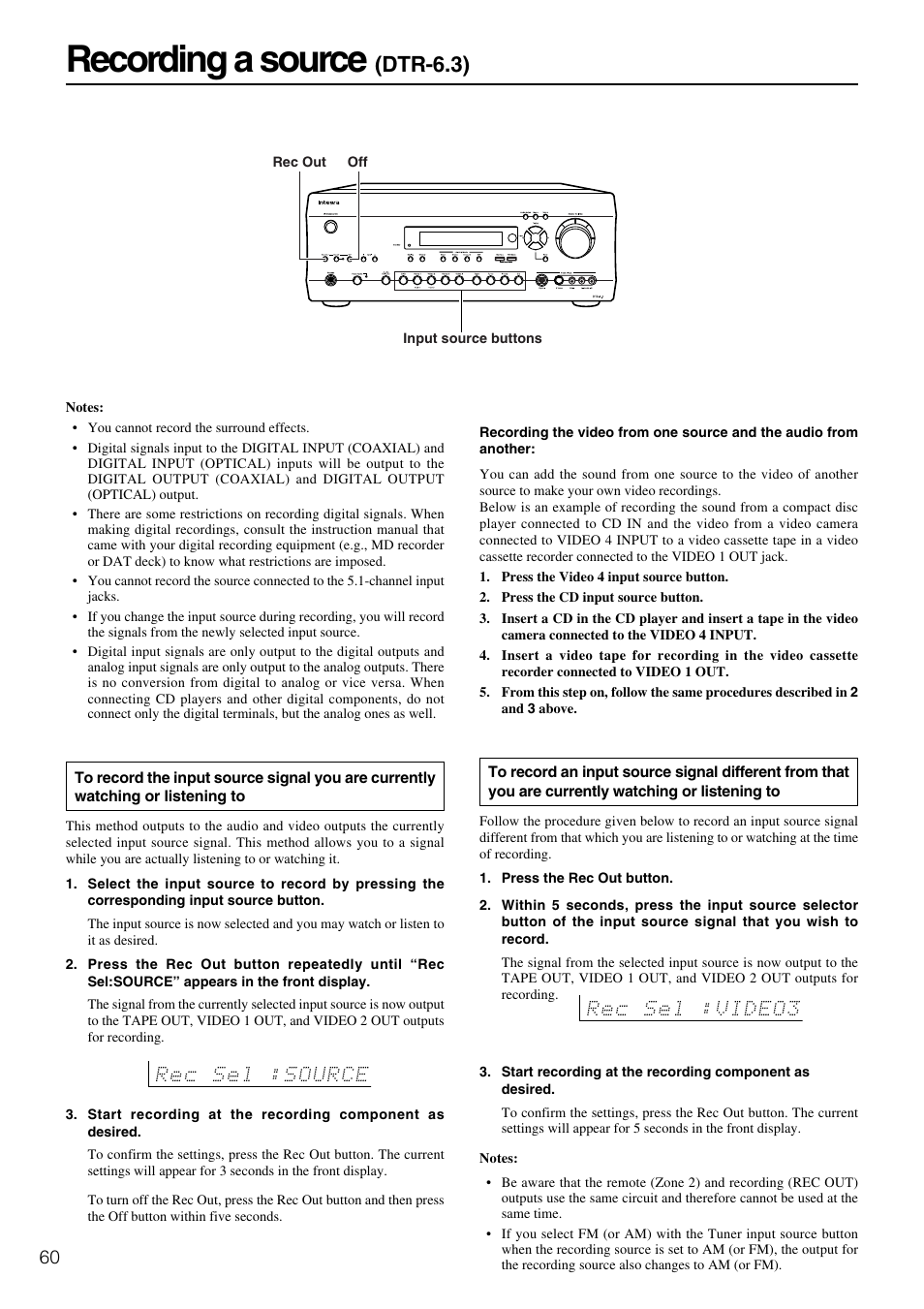 Recording a source, Dtr-6.3) | Integra DTR-5.3 User Manual | Page 60 / 80