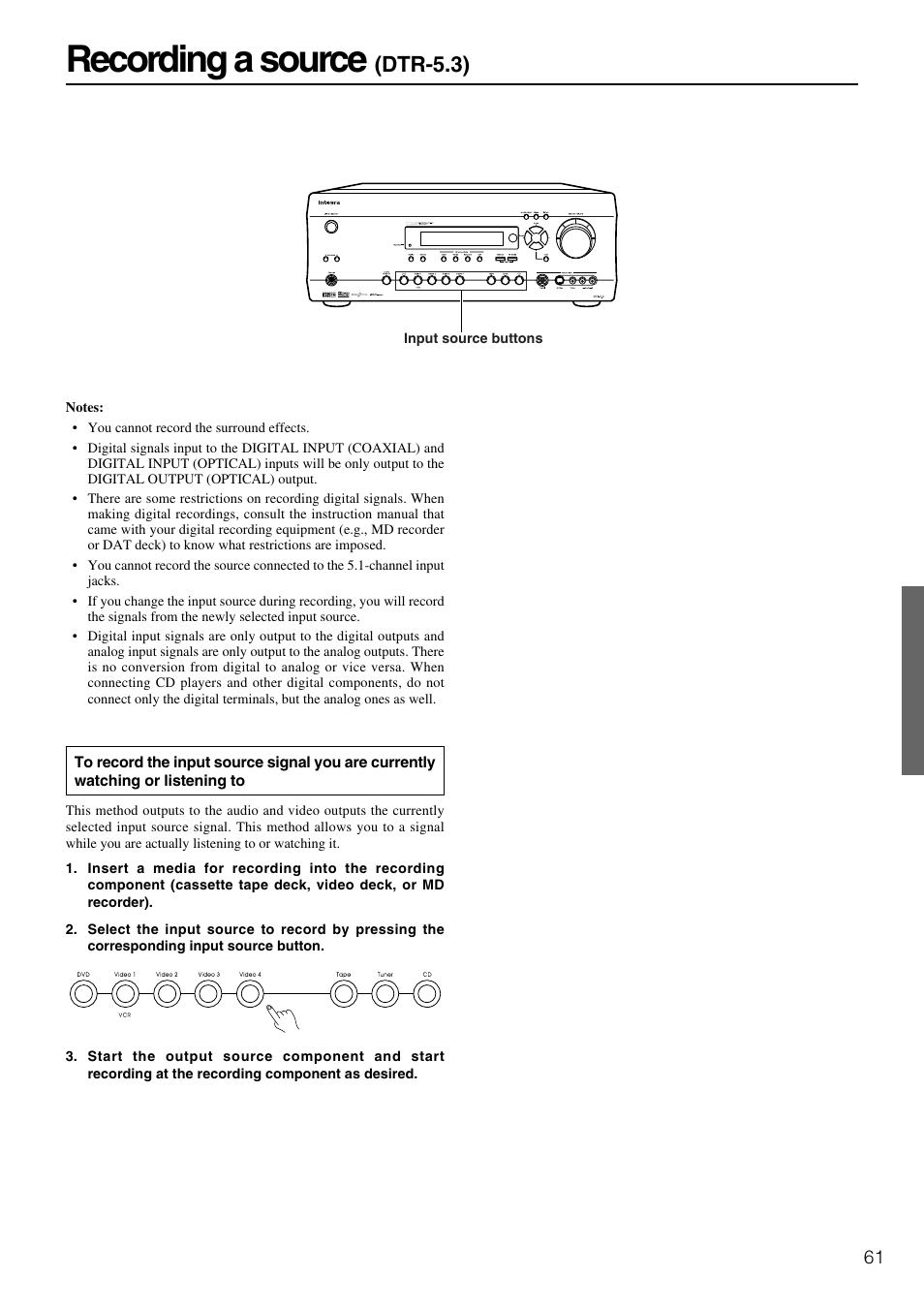 Recording a source, Dtr-5.3) | Integra DTR-5.3 User Manual | Page 61 / 80