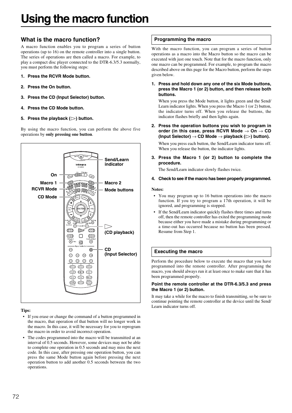 Using the macro function, What is the macro function | Integra DTR-5.3 User Manual | Page 72 / 80