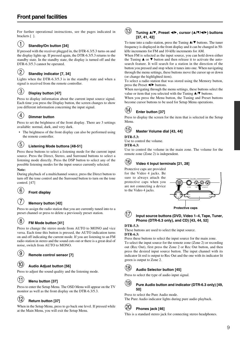 Front panel facilities | Integra DTR-5.3 User Manual | Page 9 / 80