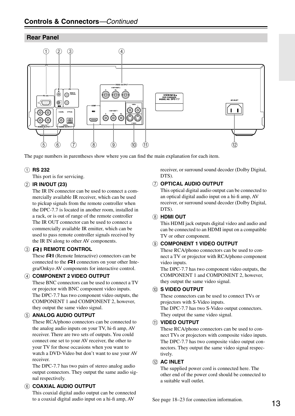 Rear panel, Controls & connectors —continued | Integra DPC-7.7 User Manual | Page 13 / 56