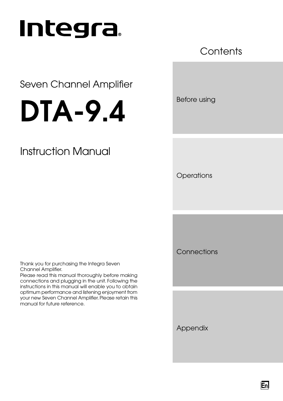 Integra DTA-9.4 User Manual | 16 pages