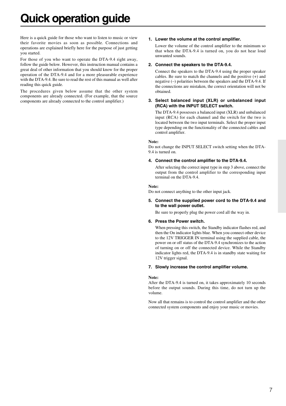 Quick operation guide | Integra DTA-9.4 User Manual | Page 7 / 16
