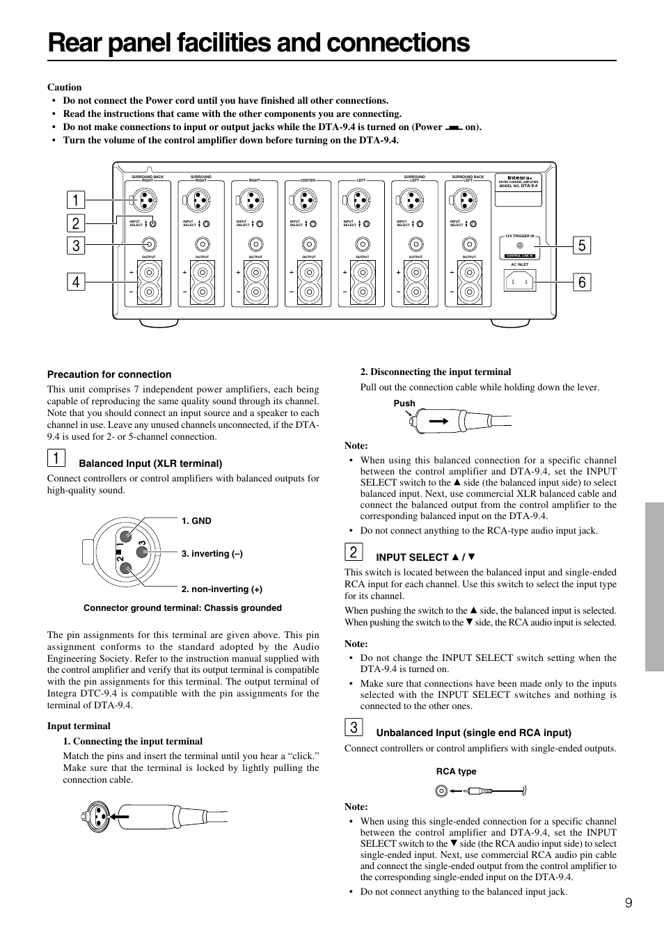 Rear panel facilities and connections | Integra DTA-9.4 User Manual | Page 9 / 16
