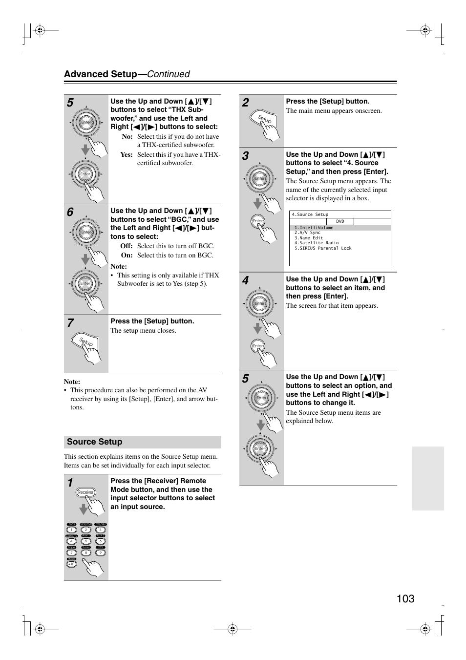 Source setup, Es 103–104, Advanced setup —continued | Integra DTR-7.8 User Manual | Page 103 / 128