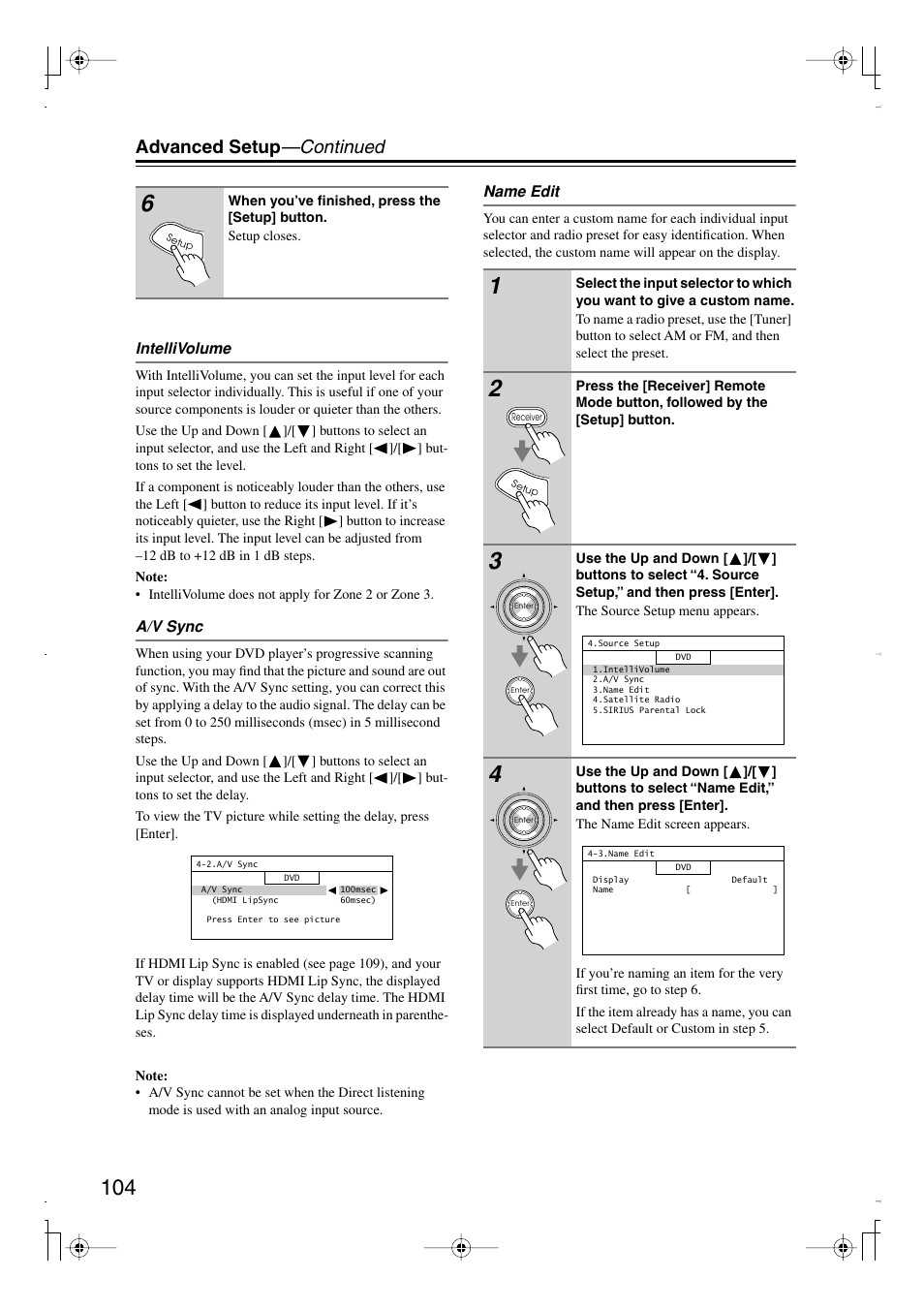 Advanced setup —continued | Integra DTR-7.8 User Manual | Page 104 / 128