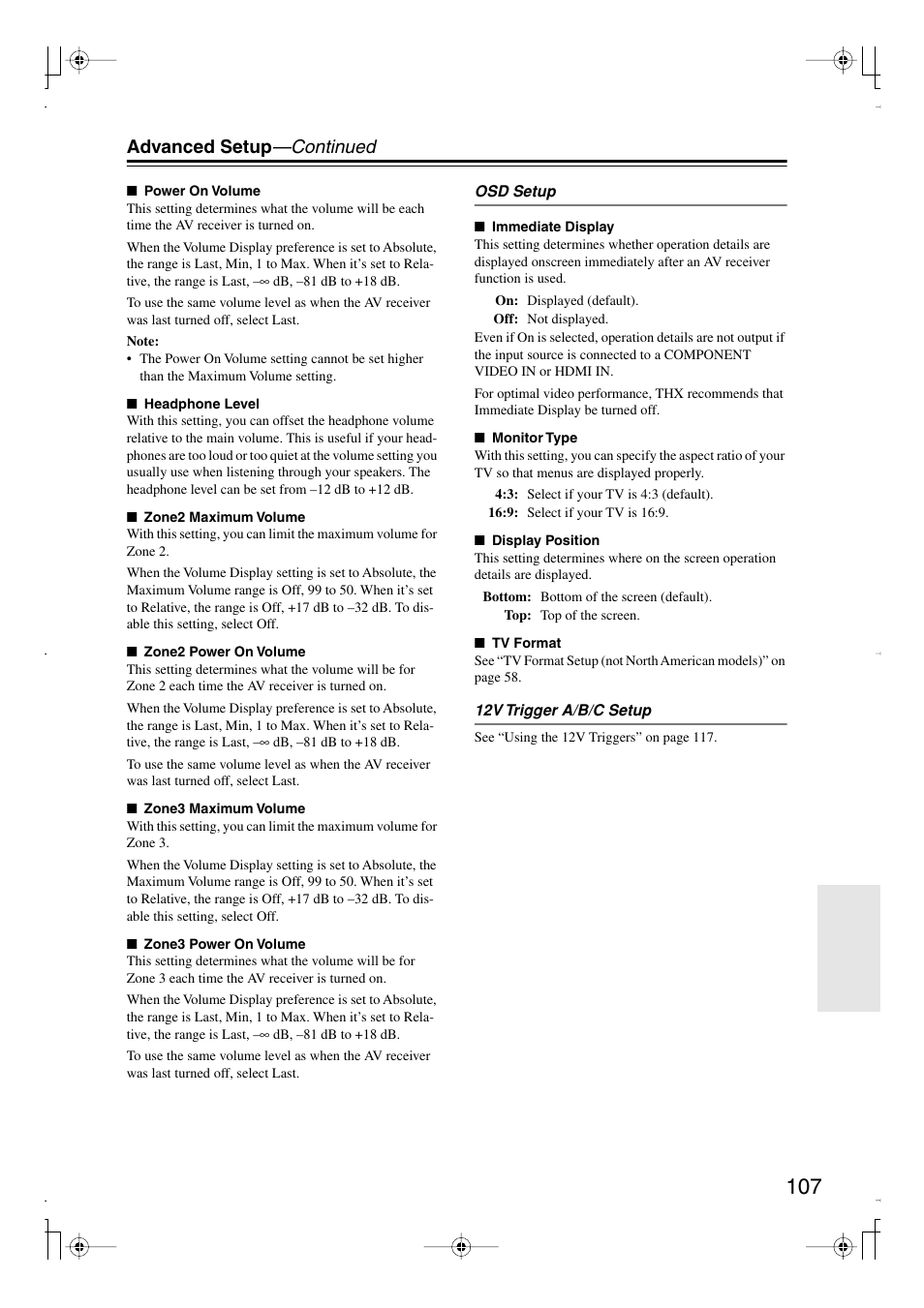 Advanced setup —continued | Integra DTR-7.8 User Manual | Page 107 / 128