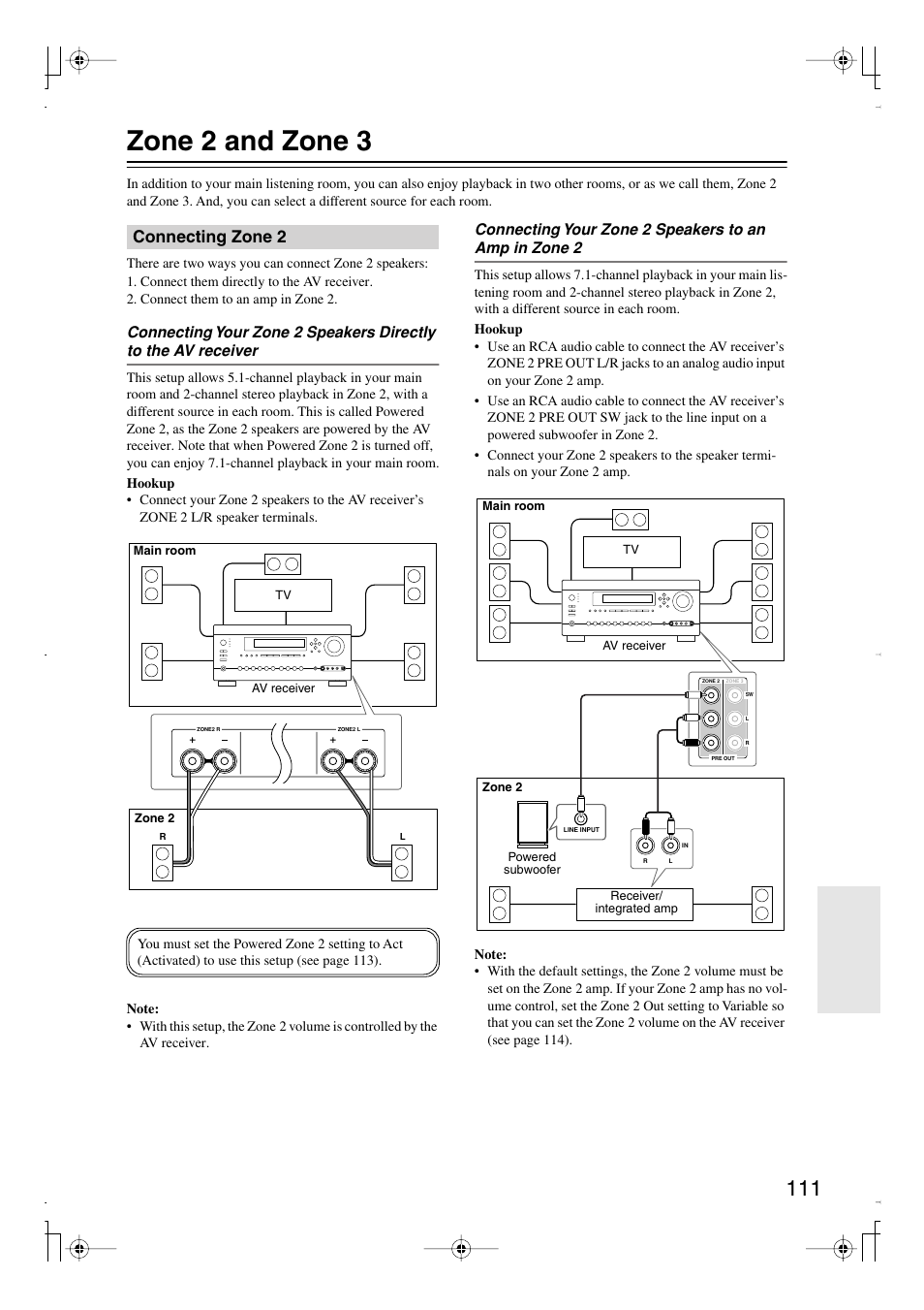 Zone2 and zone3, Connecting zone2, Zone 2 and zone 3 | Connecting zone 2 | Integra DTR-7.8 User Manual | Page 111 / 128