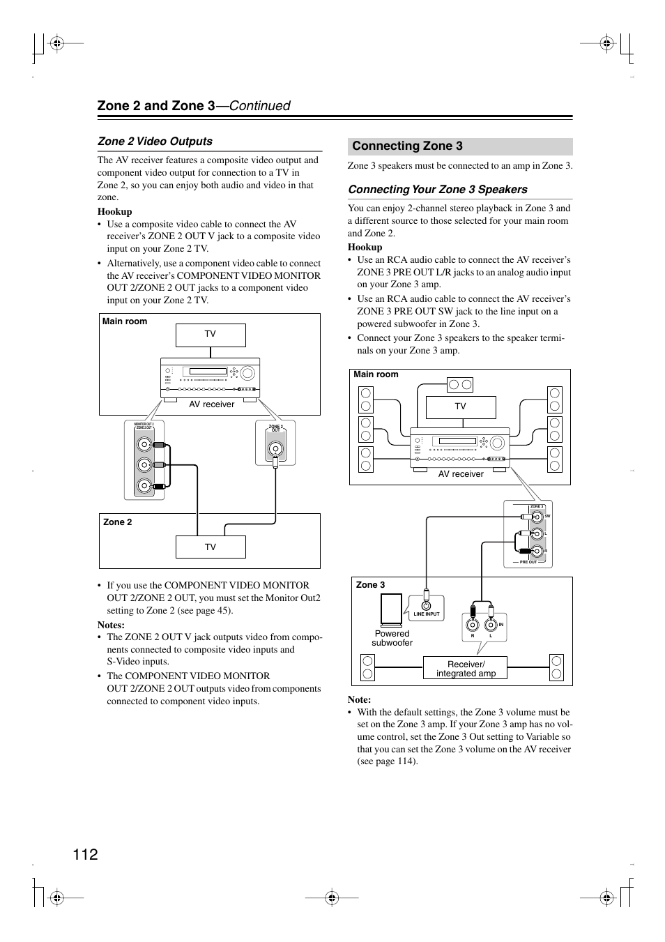 Connecting zone3, Connecting zone 3, Zone 2 and zone 3 —continued | Integra DTR-7.8 User Manual | Page 112 / 128