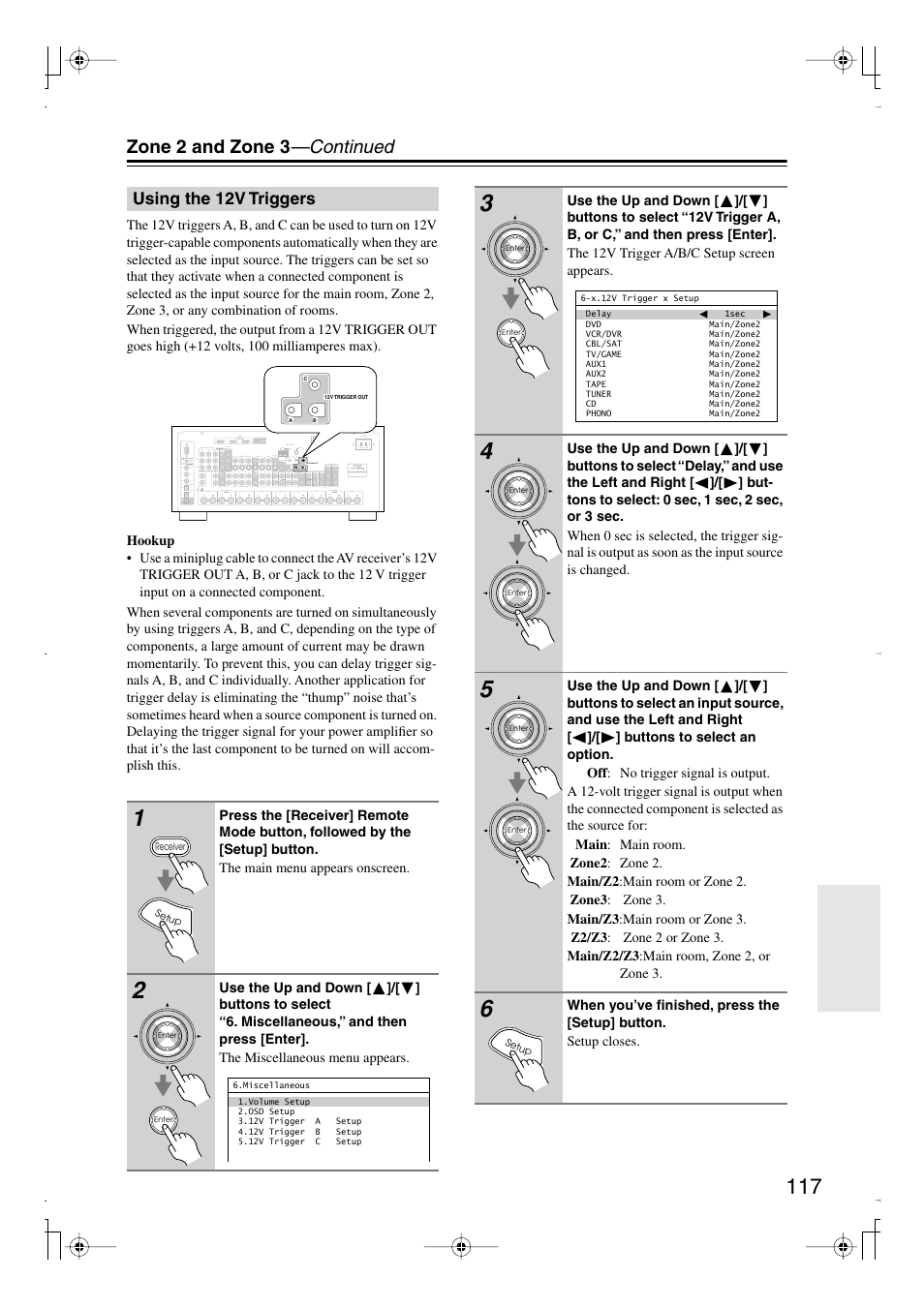 Using the 12v triggers, Zone 2 and zone 3 —continued | Integra DTR-7.8 User Manual | Page 117 / 128