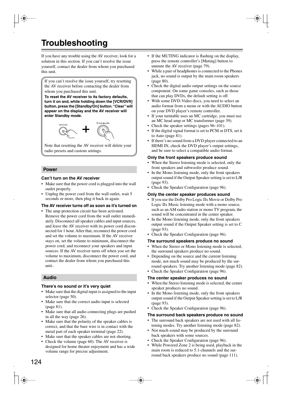 Troubleshooting | Integra DTR-7.8 User Manual | Page 124 / 128