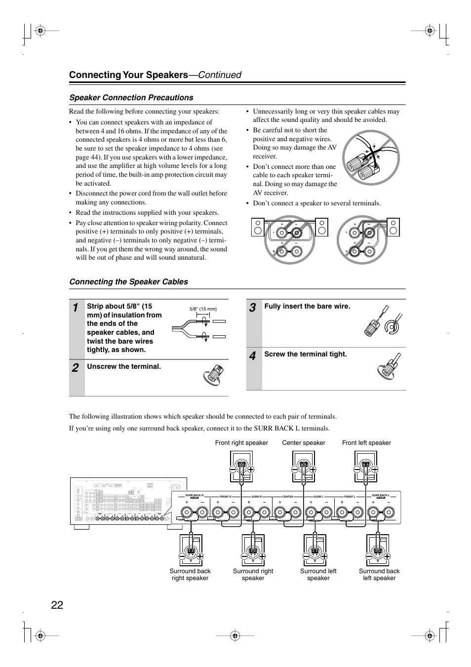 Connecting your speakers —continued | Integra DTR-7.8 User Manual | Page 22 / 128