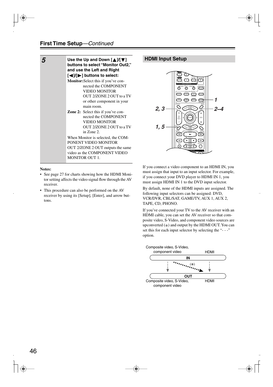 Hdmi input setup, First time setup —continued | Integra DTR-7.8 User Manual | Page 46 / 128