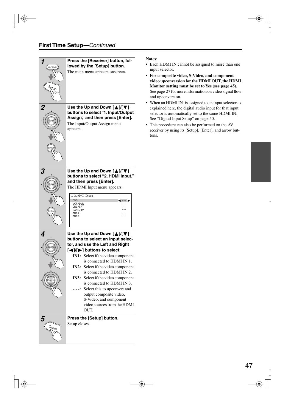 First time setup —continued | Integra DTR-7.8 User Manual | Page 47 / 128