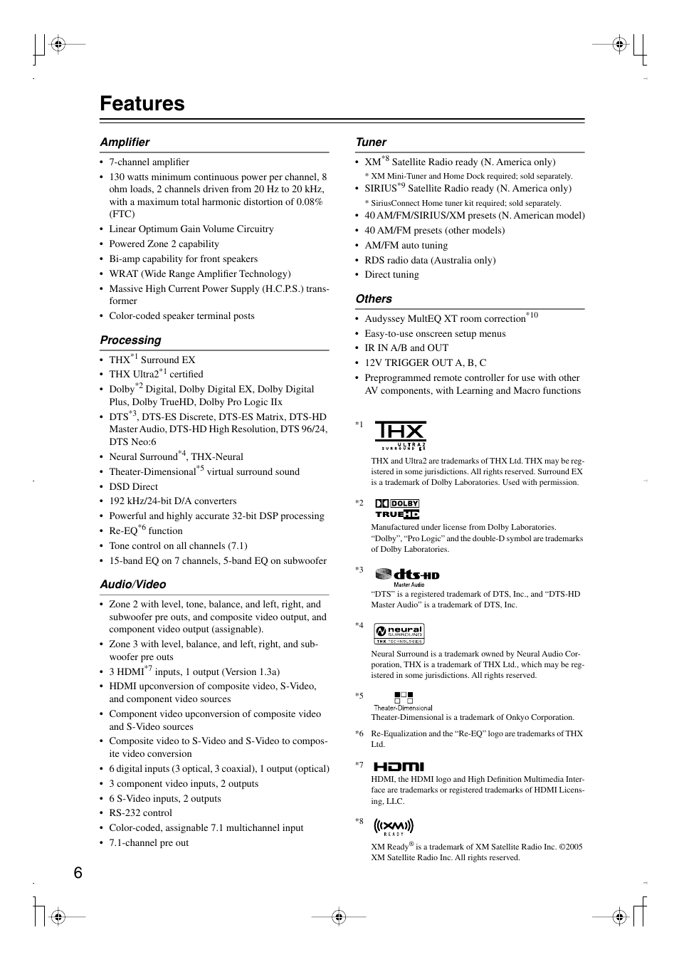 Features | Integra DTR-7.8 User Manual | Page 6 / 128