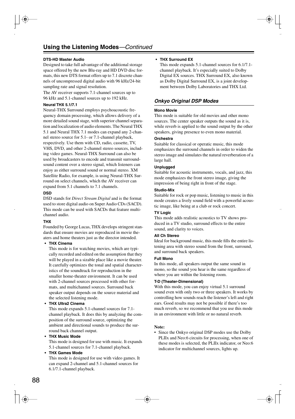 Using the listening modes —continued | Integra DTR-7.8 User Manual | Page 88 / 128