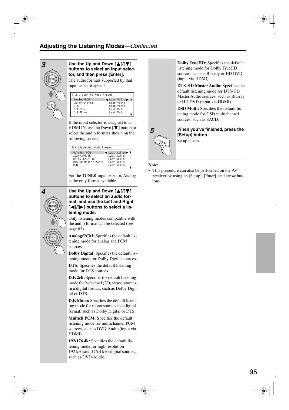Adjusting the listening modes —continued | Integra DTR-7.8 User Manual | Page 95 / 128