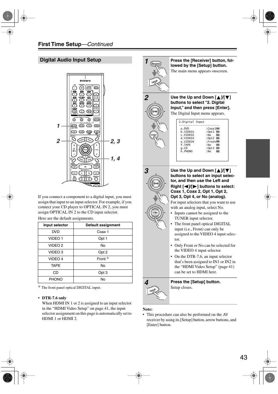 First time setup —continued | Integra DTR-7.6/6.6 User Manual | Page 43 / 96