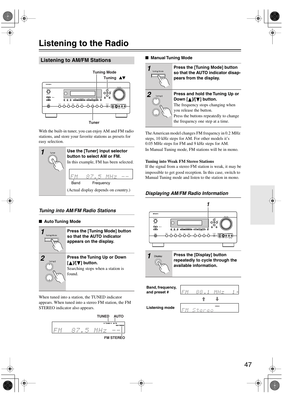 Listening to the radio | Integra DTR-7.6/6.6 User Manual | Page 47 / 96