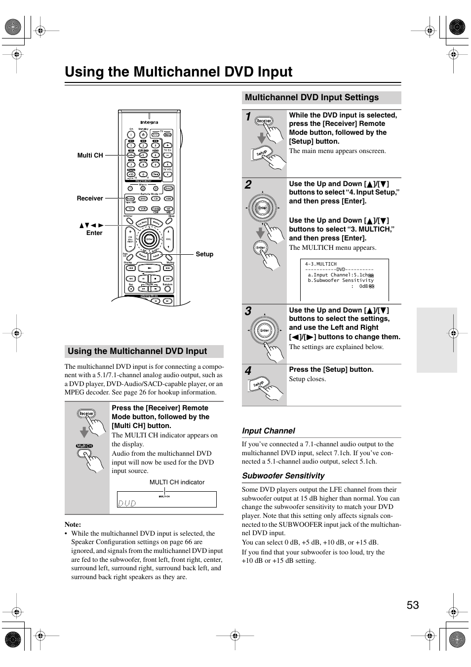 Using the multichannel dvd input | Integra DTR-7.6/6.6 User Manual | Page 53 / 96