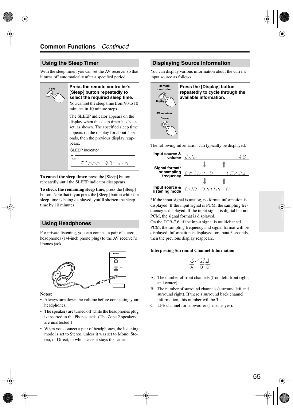 Common functions —continued | Integra DTR-7.6/6.6 User Manual | Page 55 / 96