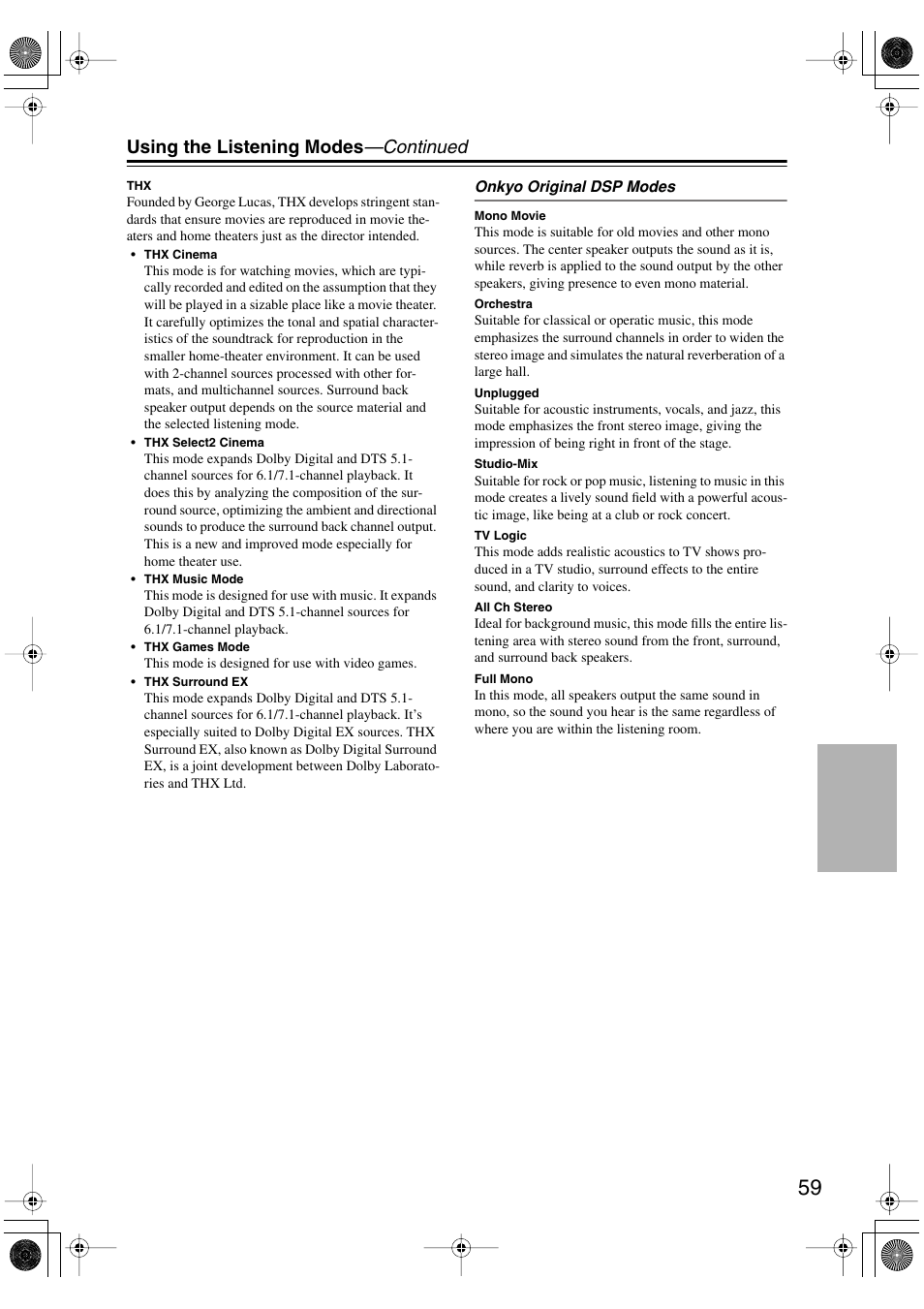 Using the listening modes —continued | Integra DTR-7.6/6.6 User Manual | Page 59 / 96